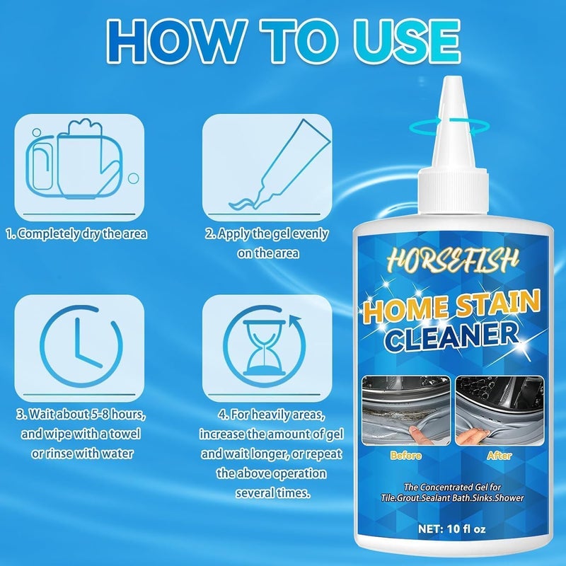 HORSEFISH TOOL Washing Machine Cleaner, 10 Fl Oz Household Home Remover Gel for Washing Machine, Refrigerator Strips, Cleaner For Tiles Grout Sealant Bathroom Cleaning Home Kitchen Sinks Cleaning Grout Cleaner - Image 4